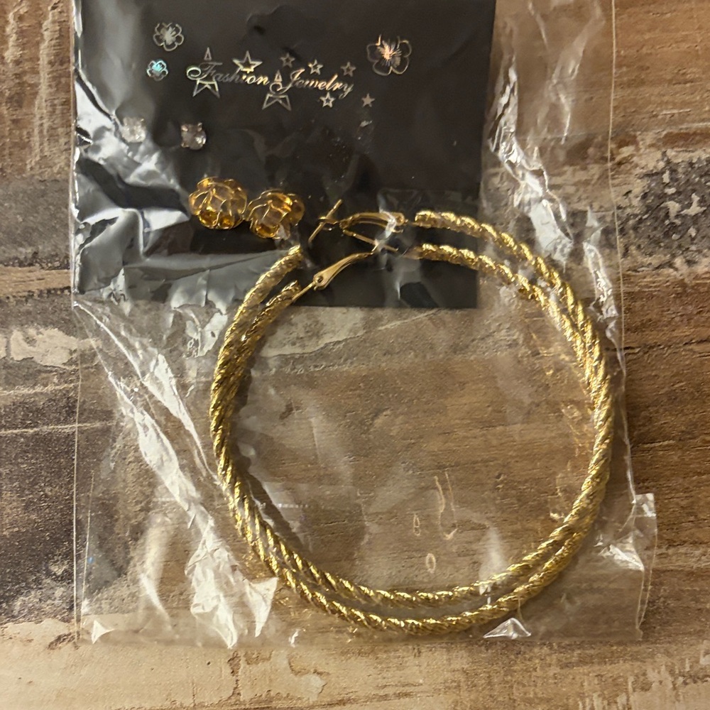 Gold Twisted Rope Hoop Earrings - Fashion Jewelry